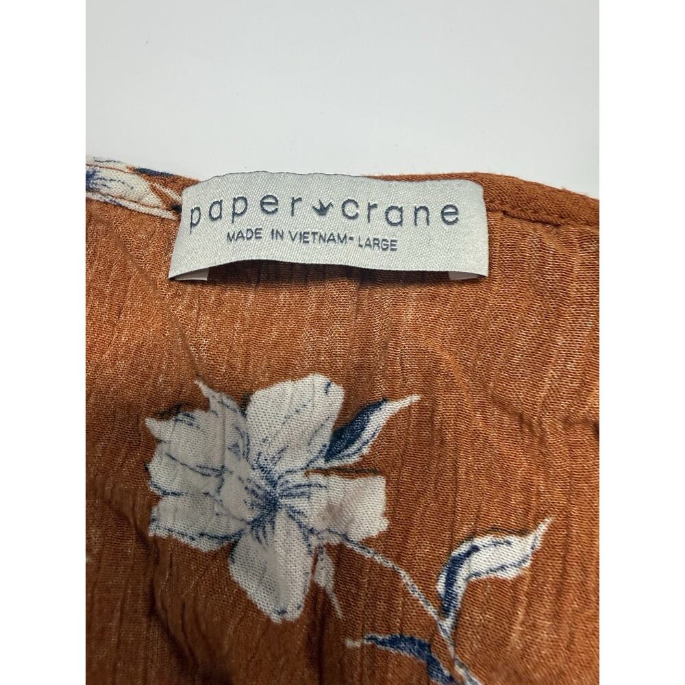 Paper Crane Brown Floral V-Neck Crop Top 100% Rayon Women's Size Large - Picture 4 of 7